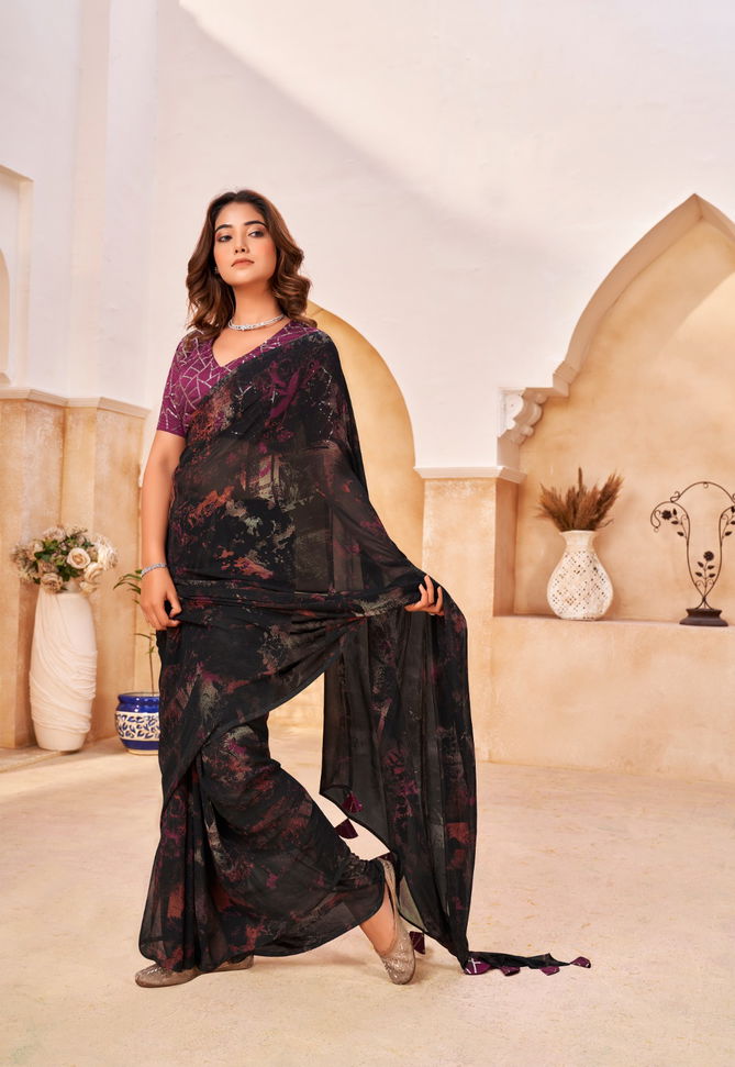 Stavan Sagaai Printed Chiffon Embroidered Party Wear Sarees
